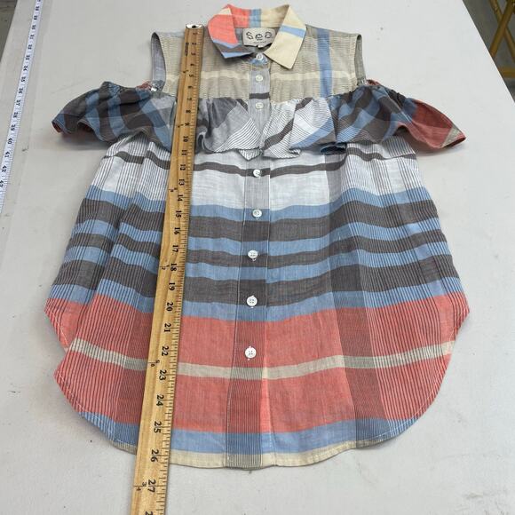 Sea New York Plaid Ruffle Off The Shoulder Blouse Women's size 2 - Picture 9 of 12